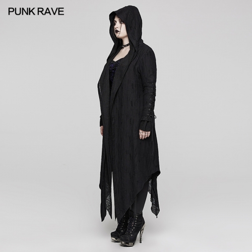 Punk Rave DY-1498ZCF Fully Open Draping Matching Fabric Double Layered Hooded Design Goth Decadent Long Coat