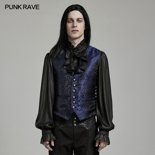 Punk Rave Dual Color Splicing And Exquisite Jacquard Flower Patterns Elegant Goth Jacquard Waistcoat