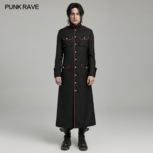 Punk Rave Long Jacket Design Features Red Edges Outlining A Handsome Silhouette Military Coat