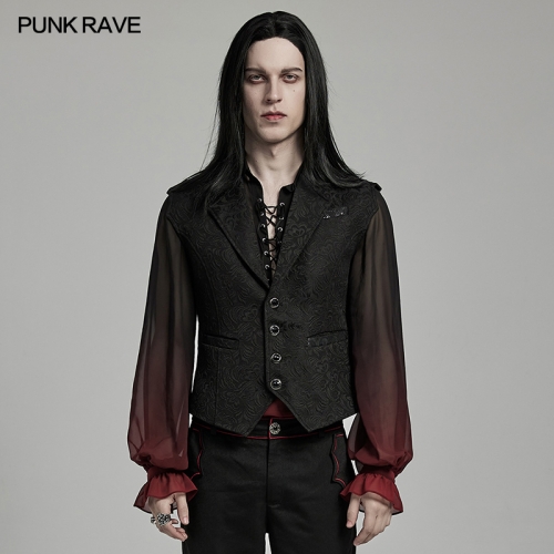 Punk Rave Luxury Gemstone Hand Sewn Buttons Goth Jacquard Asymmetric Vest