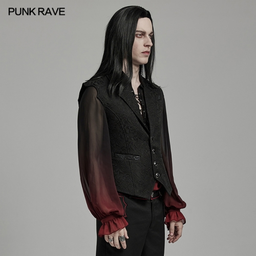 Punk Rave Luxury Gemstone Hand Sewn Buttons Goth Jacquard Asymmetric Vest