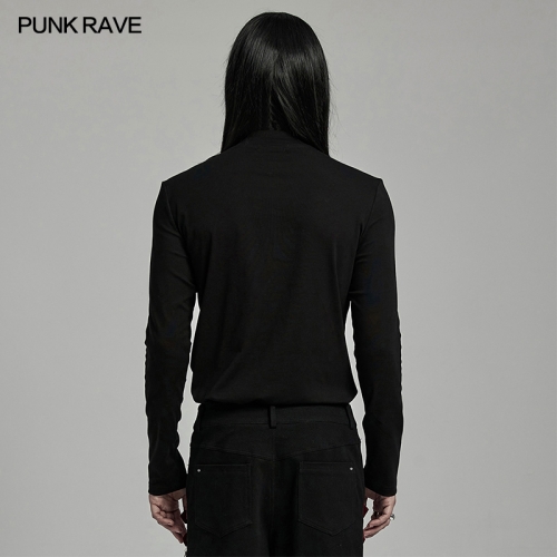 Punk Rave WT-896TCM Cool Iron Ring And Rivets Details Front Splicing Creates A Unique Style Punk Handsome T-Shirt