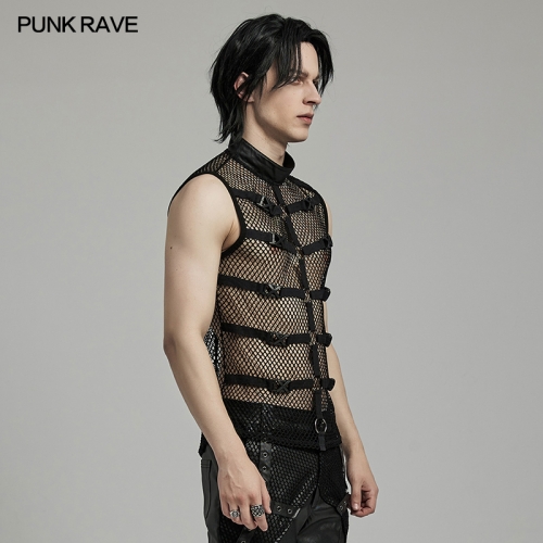 Punk Rave WT-902BXM Woven Webbings Shoulder Zippers Punk Personalized Mesh Tank Top