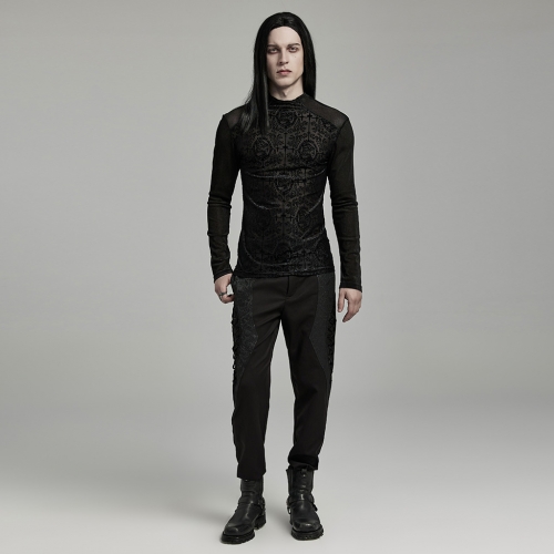 Punk Rave WT-907TCM Dark Style Comfortable Elastic Flocked Mesh Long Sleeved Goth T-Shirt