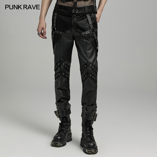 Punk Rave WK-633XCM Cross Loops With Iron Rings Add Highlights Creative Structural Lines Punk Handsome Pants