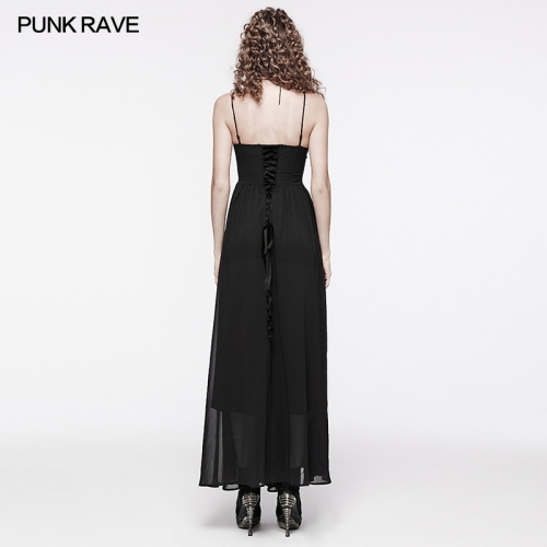 Punk Rave Inverted Triangle Waist Design Black And Red Gradient Chiffon Fabric Gorgeous Slip Goth Dress