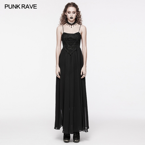 Punk Rave Inverted Triangle Waist Design Black And Red Gradient Chiffon Fabric Gorgeous Slip Goth Dress