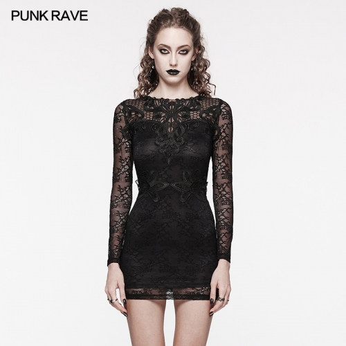 Punk Rave WQ-698LQF Elastic Knitted Fabric Sexy Mystery Goth Formal Party Elegant Lace Dress