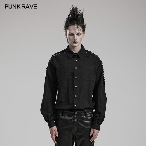 Punk Rave WY-1551CCM Eyelet Drawstring Exquisite Hand Sewn Buttons Goth Shirt