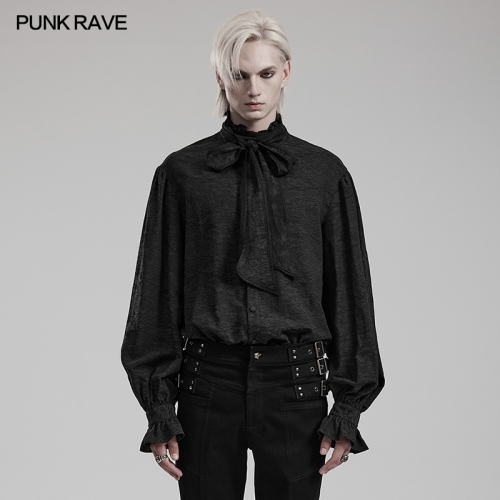 Punk Rave WY-1540CCM Ruffled Small Standing Collar Goth Men's Jacquard Shirt