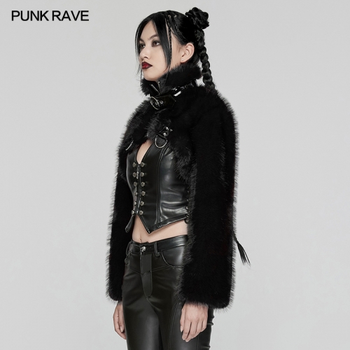 WY-1664XDF Short Stand Collar And Loose Fit Punk Personalized Short Fur Jacket