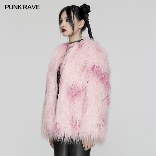 Punk Rave WY-1668XCF Eye-Catching Comfortable Two-Color Plush Punk Faux Fur Jacket