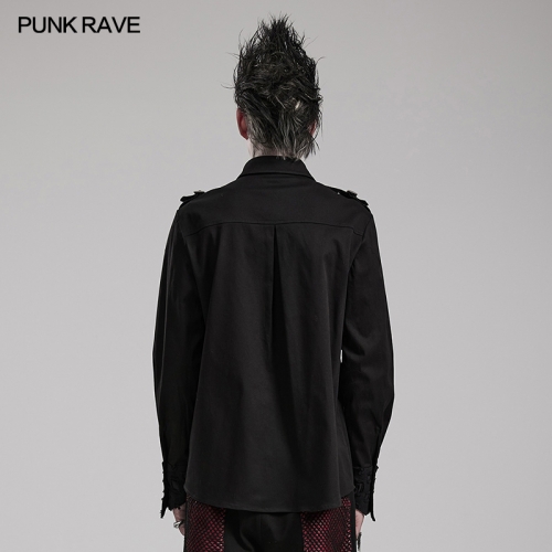 Punk Rave WY-1552CCM Trim On Shoulders Metal Skull Buckle Punk Decadent Long Sleeve Shirt