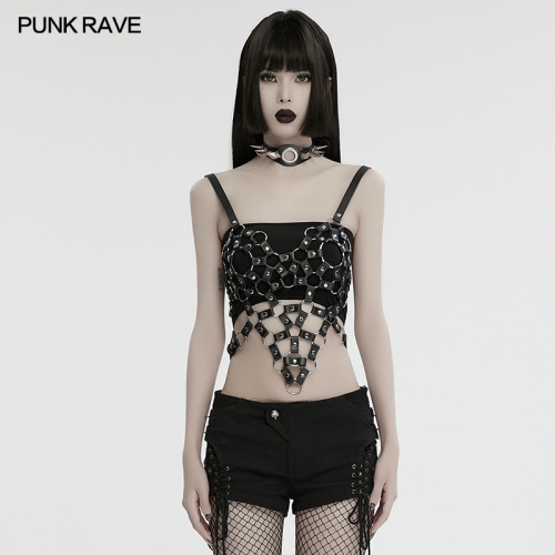 Punk Rave WT-961DDF 3D And Hollow Design Two Adjustable Straps Punk Hot Girl Pu Crop Top