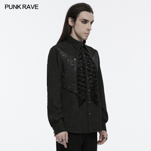 Punk Rave WY-1692CCM Patterned Woven And Glossy Jacquard Fabric Goth Structured Shirt