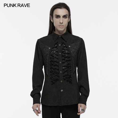 Punk Rave WY-1692CCM Patterned Woven And Glossy Jacquard Fabric Goth Structured Shirt