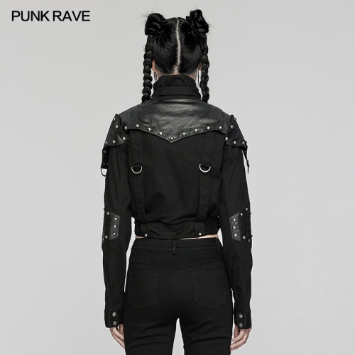 Stand Collar Loose And Short Silhouette Punk Military Style Short Jacket