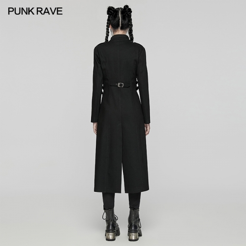 Pin Decorations On The Shoulders Elastic Punk Denim Chain Long Jacket