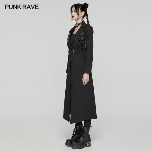 Fake Double Layered Exaggerated Lapel Design Punk Visual Heavy -Processed Coat