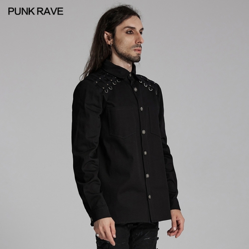 Punk Rave WY-1691CCM Personalized Woven Webbings Punk Handsome Shirt