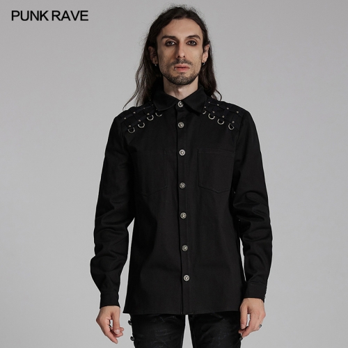 Punk Rave WY-1691CCM Personalized Woven Webbings Punk Handsome Shirt