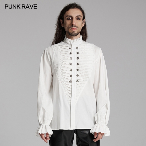 Punk Rave WY-1684CCM Exquisite Metal Beast Head Buckles Goth 3d Pleated Shirt