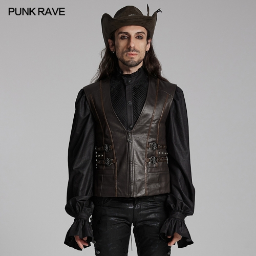 Punk Rave WY-1670MJM High-Quality Environmentally Friendly Artificial Leather Medieval Gothic Vest