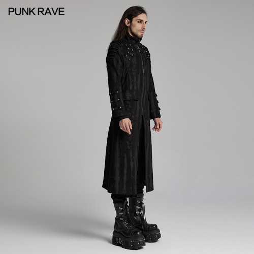 Punk Rave WY-1487XCM 3D Shoulder Rope Splicing Hollow Mesh Doomsday Punk Printed Long Jacket