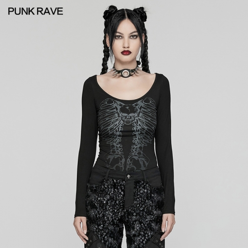 Punk Rave WT-945TCF Hot And Sexy Slim Fitting Silhouette Backbone Chain Punk Long Sleeve T-Shirt