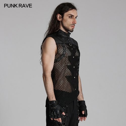 Punk Rave WT-938BXM Zipper On The Back Triangular Pieces Splicing Design Punk Personalized T-Shirt