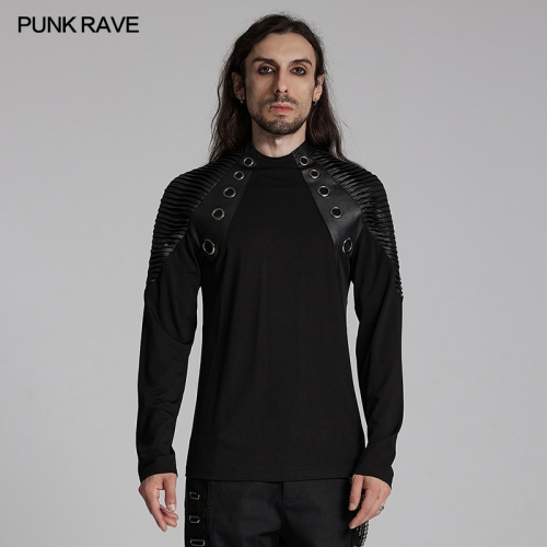 Punk Rave WT-946TCM 3D Pleating Highlight Male Strength Punk Power Sense Long T-Shirt