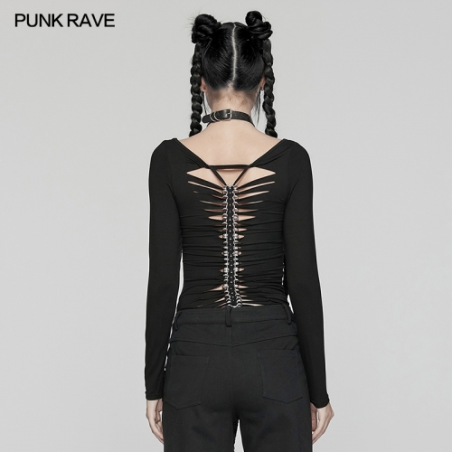 Punk Rave WT-945TCF Hot And Sexy Slim Fitting Silhouette Backbone Chain Punk Long Sleeve T-Shirt