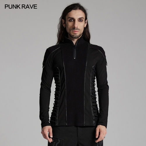 Punk Rave WT-931TCM Stand Up Collar And Pullover Design Cyber Punk Stand Up Collar Personalized T-Shirt