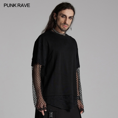 Punk Rave WT-930TCM Strong Streetwear Style Simple And Loose Fit Punk Fake Two-Piece T-Shirt