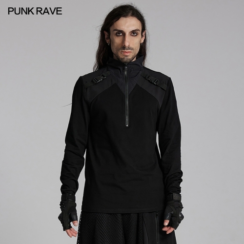 Punk Rave WT-928TCM Windproof Zipped Stand Collar Techwear Style Long Sleeved T-Shirt