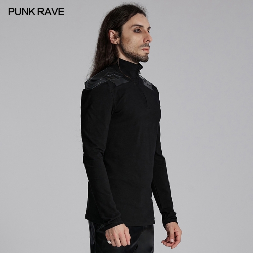 Punk Rave WT-933TCM Simple Zipper And Stand Up Collar Cyber Punk Long Sleeved T-Shirt