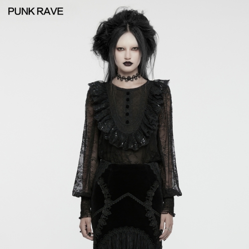 Punk Rave WT-926TCF Loose And Comfortable Lantern Sleeve Goth Lace Shirt