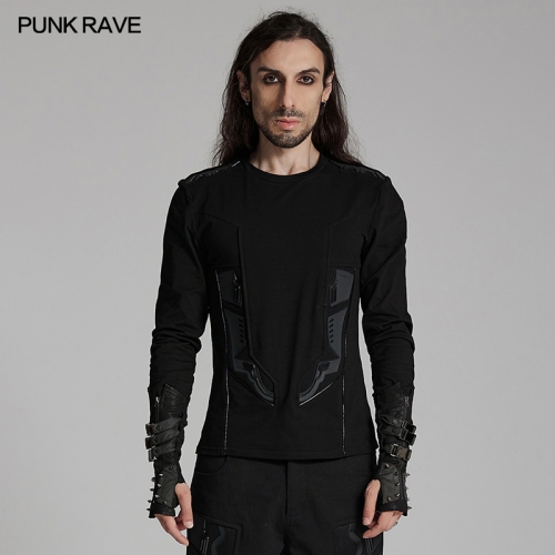 Punk Rave WT-934TCM Personalized Segmentations And Armor Splicing Design Personalized Cyber T-Shirt