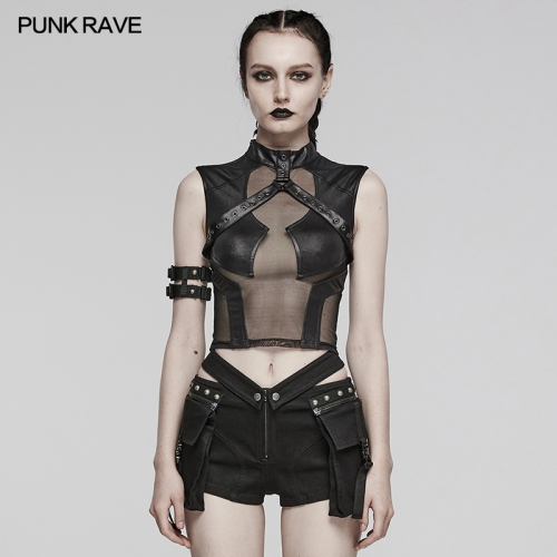 Punk Rave WT-848BXF Highlights Sexiness Eyelet Loop Decoration Sexy Perspective Top