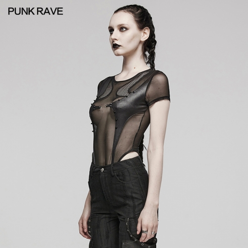 Punk Rave WT-845TDF Creative Mesh Splicing Structure Detachable Snap Punk Sexy Mesh Bodysuit