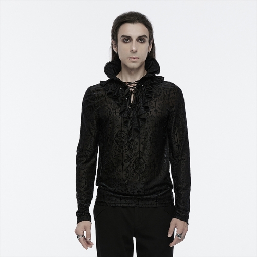 Punk Rave WT-890TCM Adjustable Eyelet Drawstring Design Goth High Collar T-Shirt