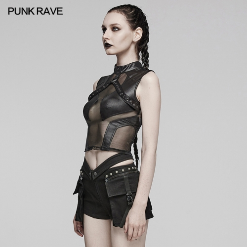 Punk Rave WT-848BXF Highlights Sexiness Eyelet Loop Decoration Sexy Perspective Top