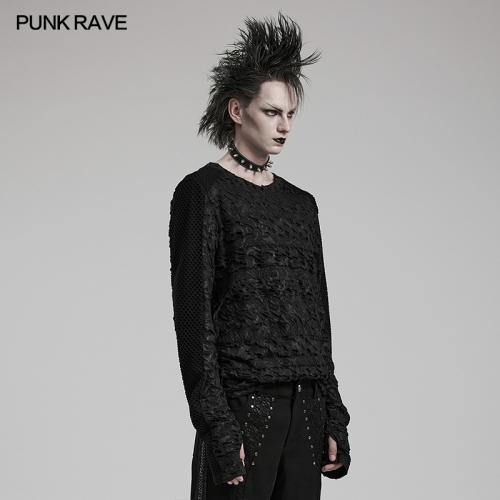 Punk Rave WT-831TCM Sleeves Splice With Mesh Goth Decadent Long Sleeve T-Shirt