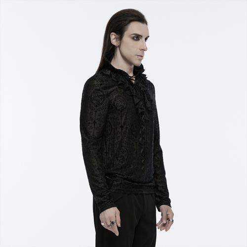 Punk Rave WT-890TCM Adjustable Eyelet Drawstring Design Goth High Collar T-Shirt