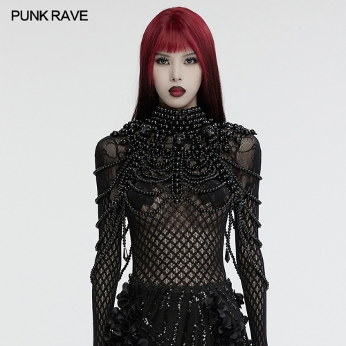 Punk Rave WS-739LHF Adjustable Tightness Simulated Pearls Gothic Skull Beaded Neck Cover