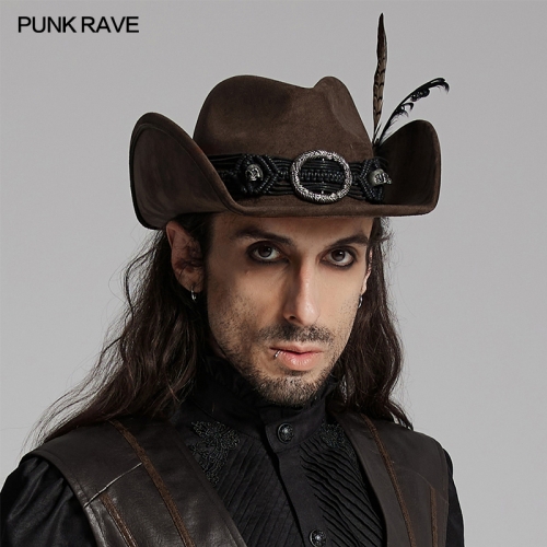 Punk Rave WS-746MZM Classic Retro Skull High-Quality Suede Punk Western Cowboy Hat