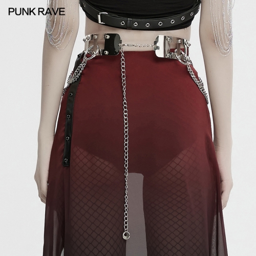 Punk Rave WS-742YDF Simple And Unique Square Hollow Design With Rivets Punk Rivet Metal Belt