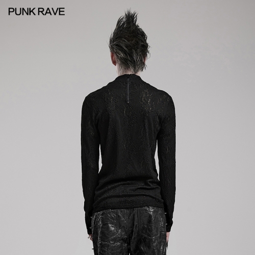 Punk Rave WT-826TCM Symmetrical Webbing Small Round Neck Goth T-Shirt