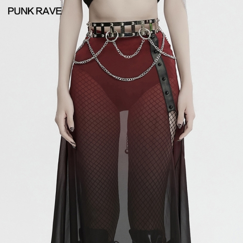 Punk Rave WS-742YDF Simple And Unique Square Hollow Design With Rivets Punk Rivet Metal Belt