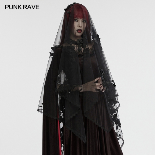 Punk Rave WS-735FSF Exquisite Lace Embellishments Aesthetic Darkness Skull Studs Gothic Veil